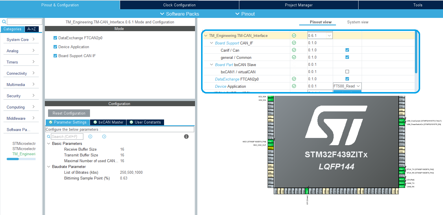 STM32CubeIDE mit der Konfiguration für den CAN Stack