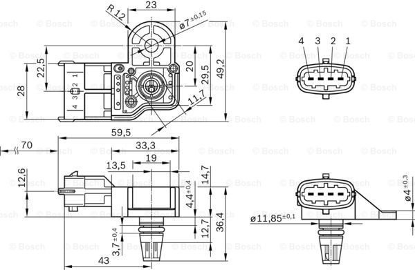 Dimension / Abmaße des Sensors 0 261 230 245